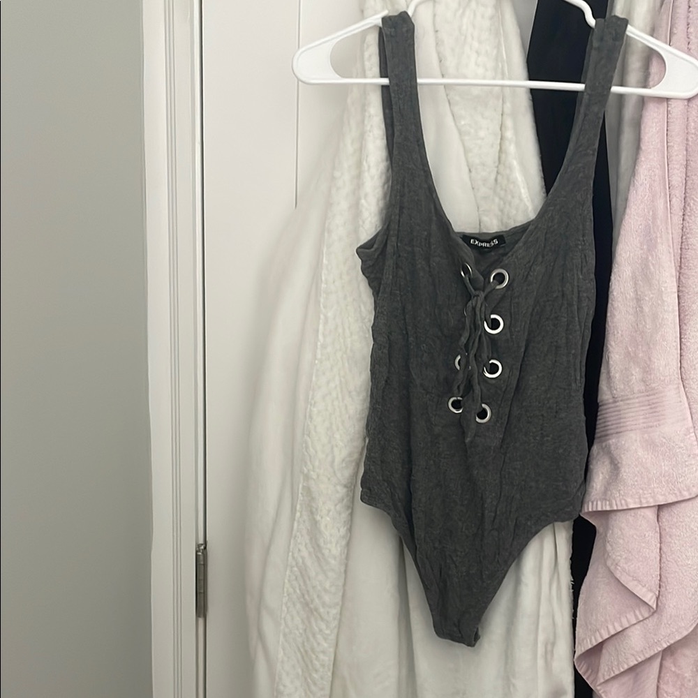 Express Gray Lace-Up Top